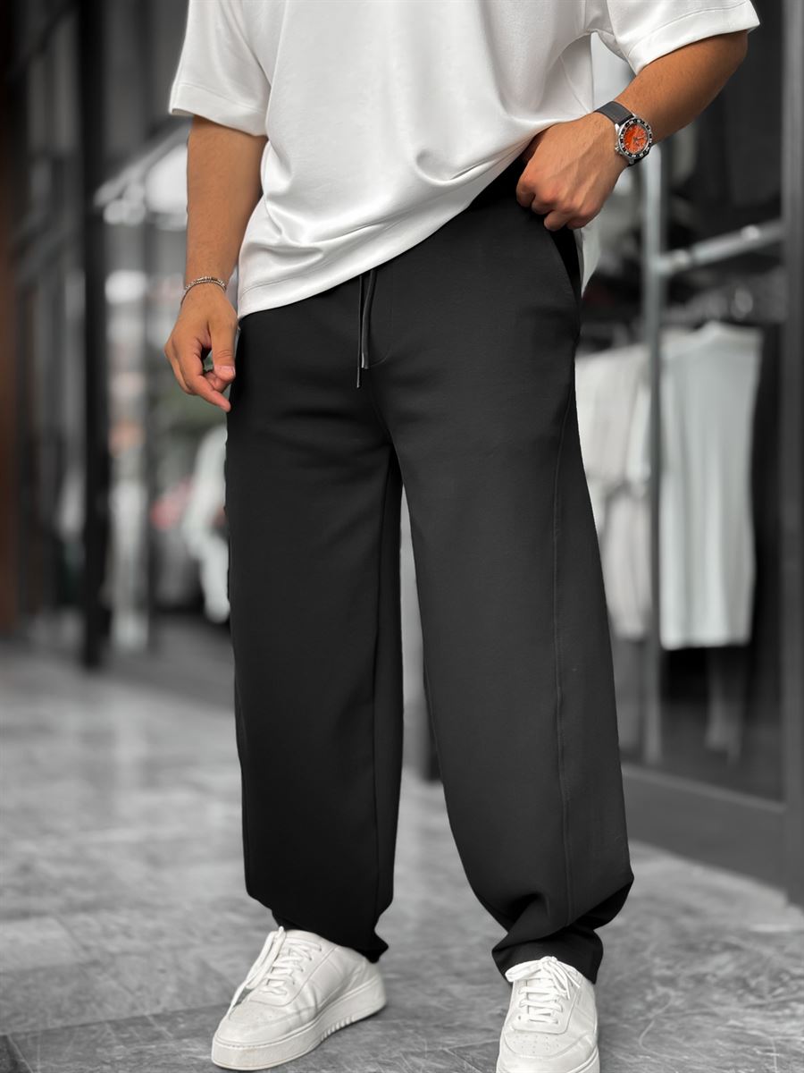 Black Piped Straight Leg Sweatpants BLA-721