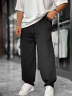 Black Piped Straight Leg Sweatpants BLA-721