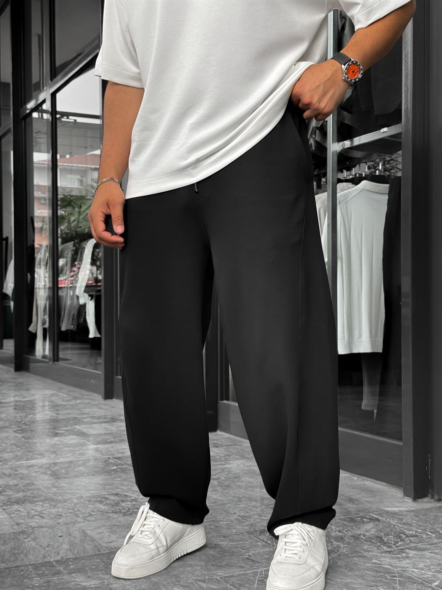 Black Piped Straight Leg Sweatpants BLA-721