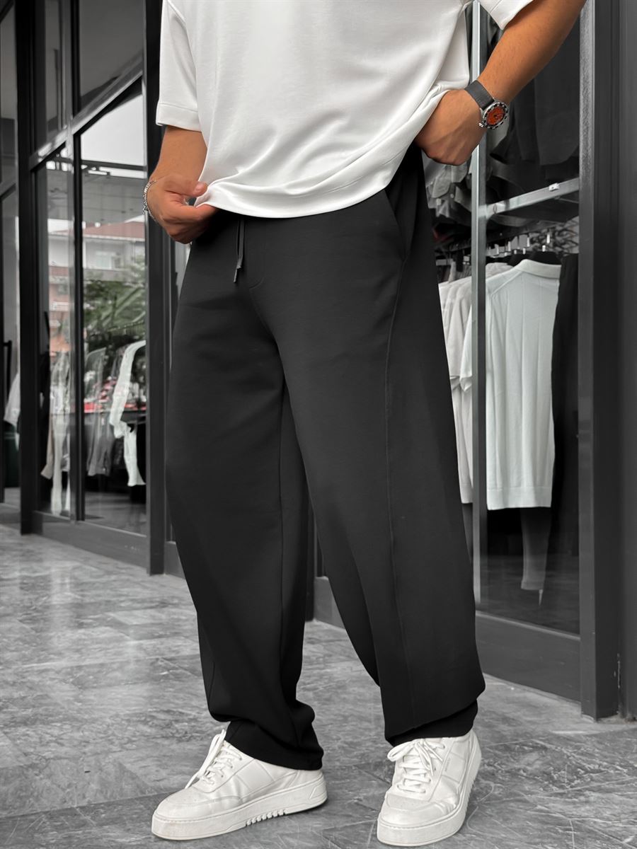 Black Piped Straight Leg Sweatpants BLA-721