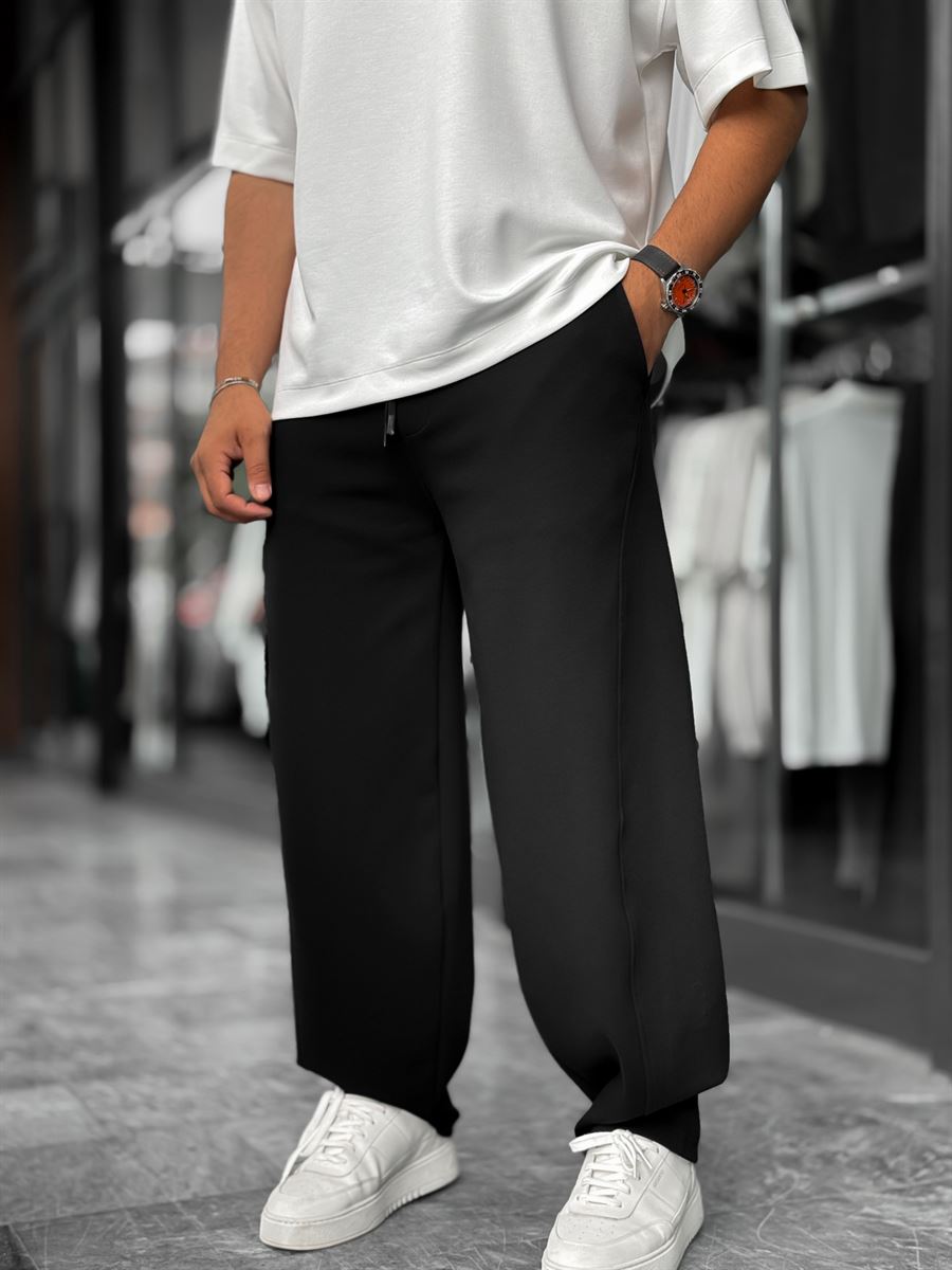 Black Piped Straight Leg Sweatpants BLA-721