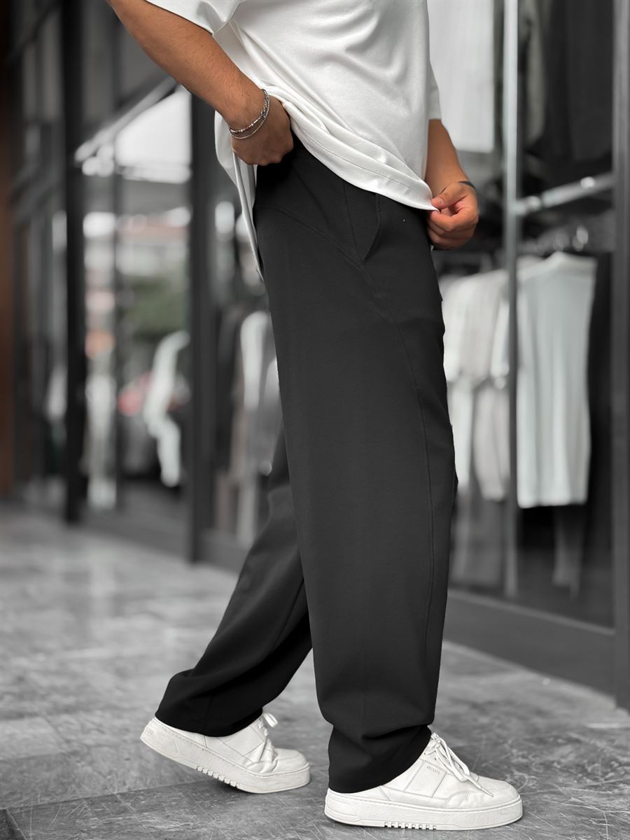 Black Piped Straight Leg Sweatpants BLA-721