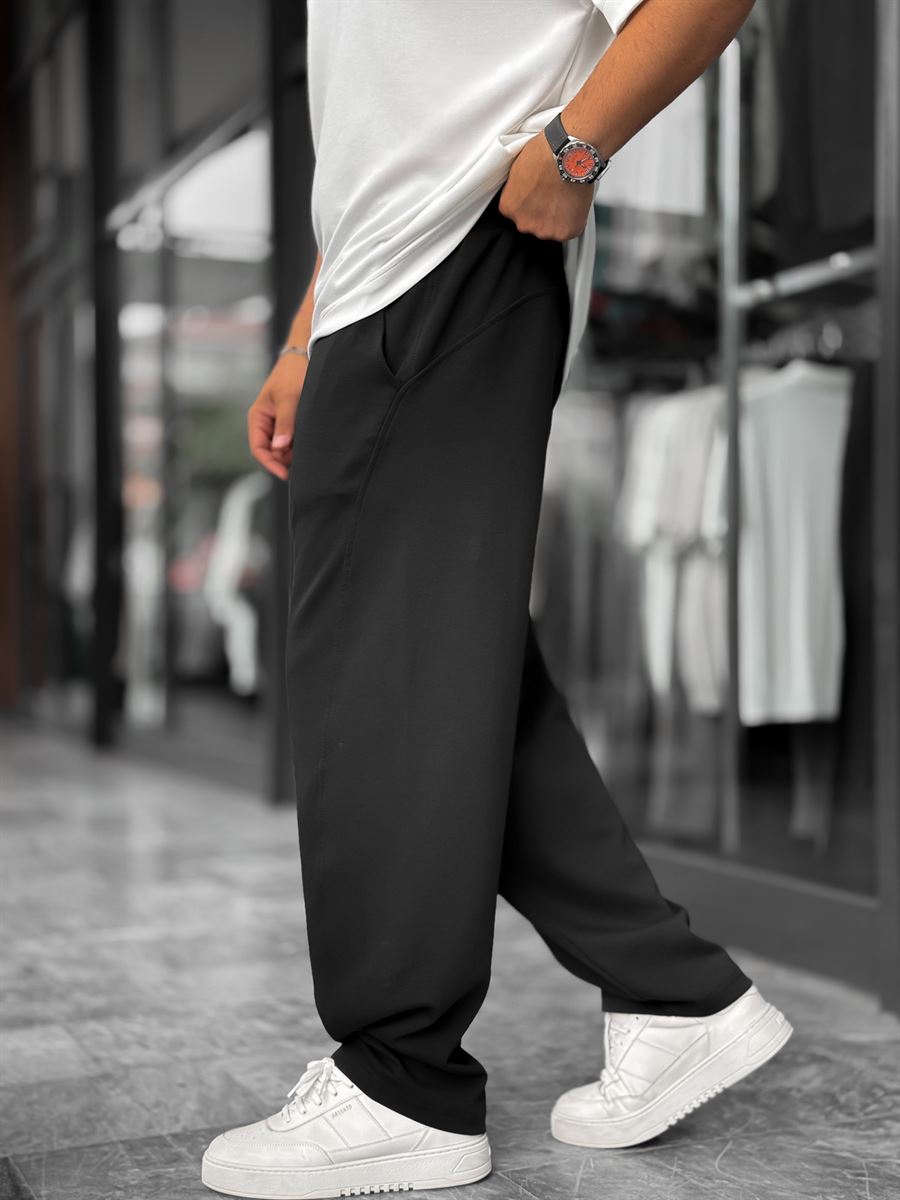 Black Piped Straight Leg Sweatpants BLA-721