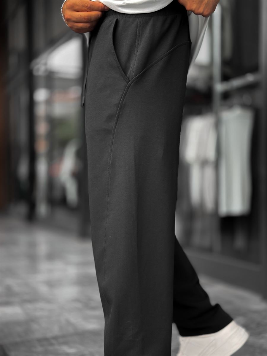 Black Piped Straight Leg Sweatpants BLA-721
