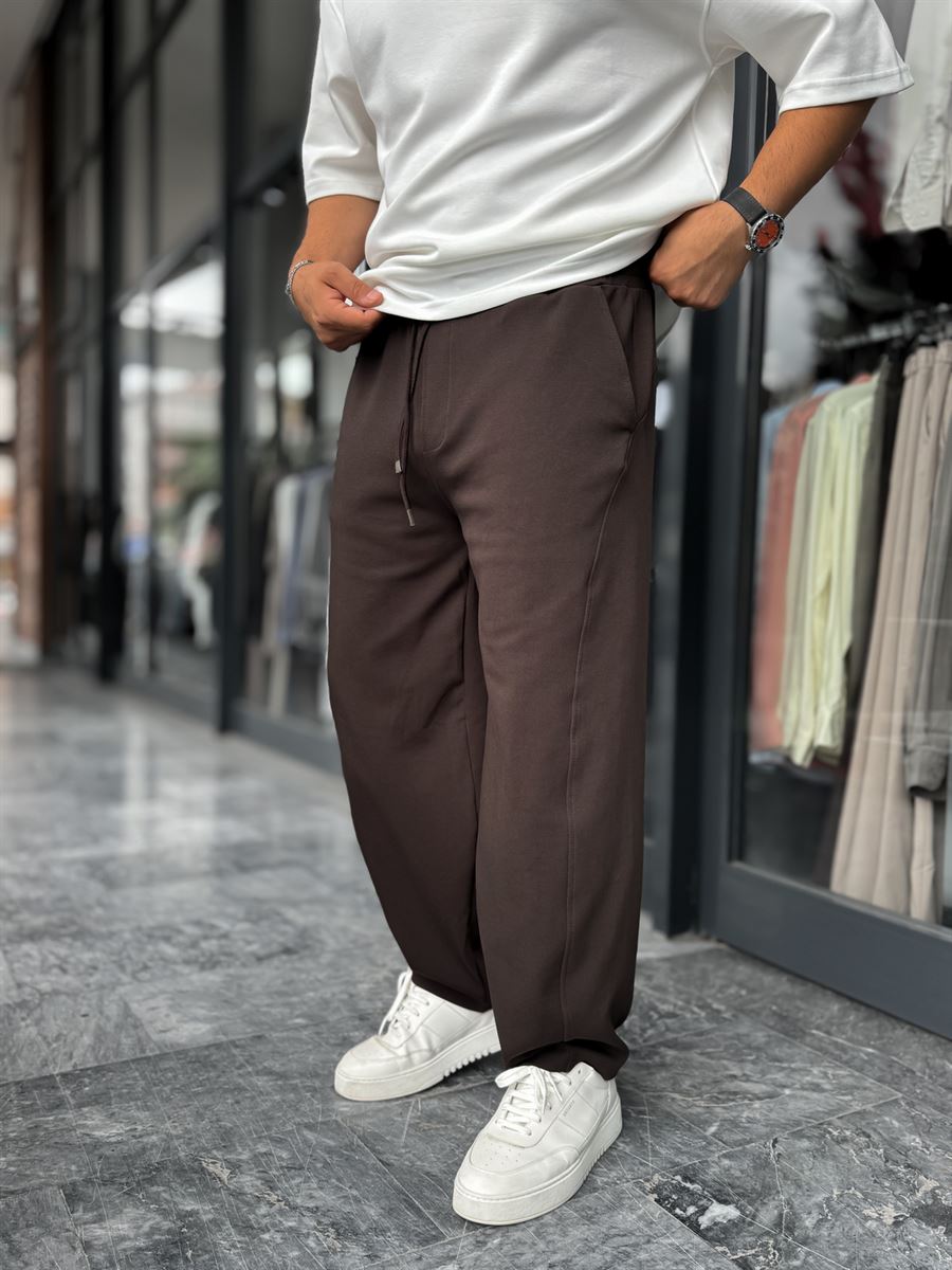 Coffee Patterned Straight Leg Sweatpants BLA-721