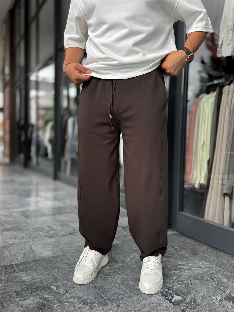 Coffee Patterned Straight Leg Sweatpants BLA-721
