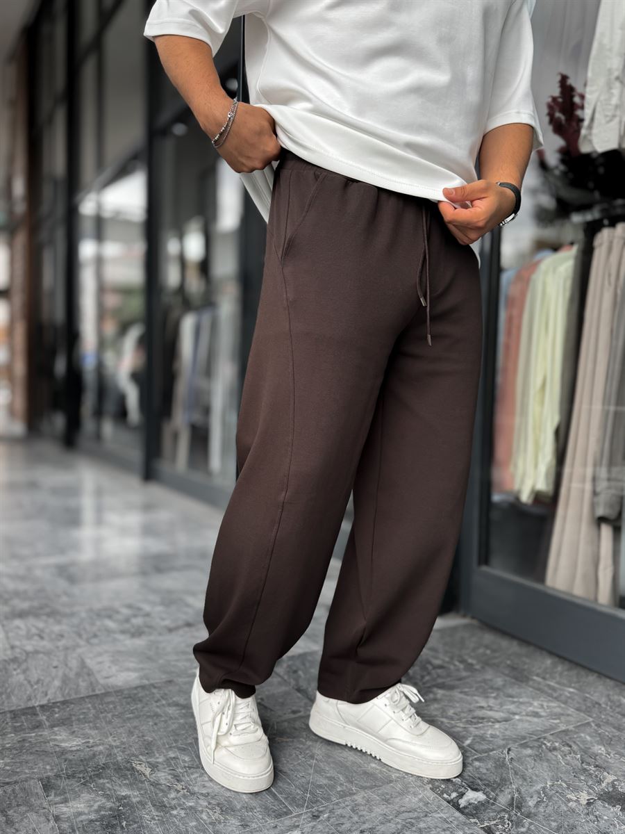 Coffee Patterned Straight Leg Sweatpants BLA-721