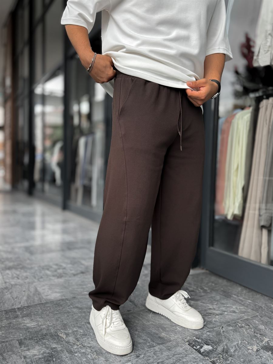 Coffee Patterned Straight Leg Sweatpants BLA-721