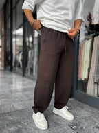 Coffee Patterned Straight Leg Sweatpants BLA-721