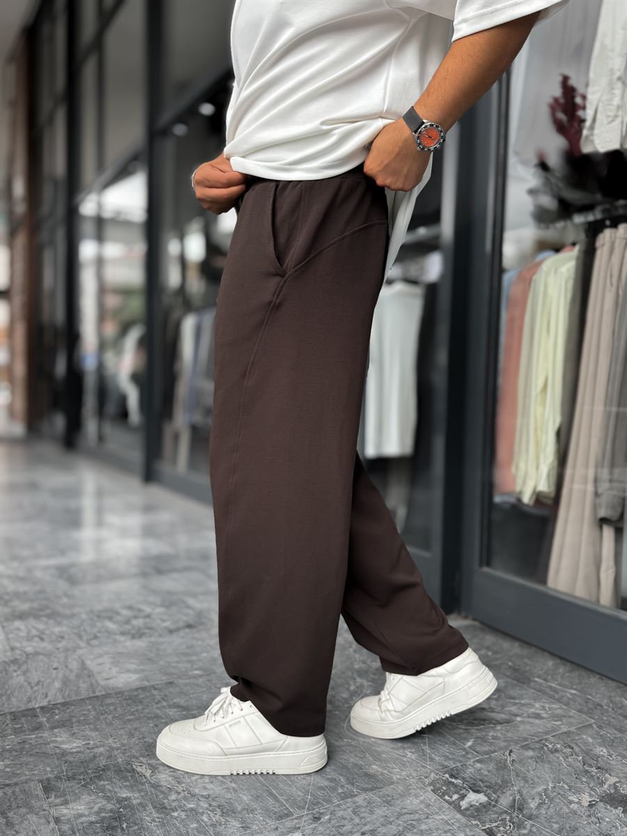 Coffee Patterned Straight Leg Sweatpants BLA-721