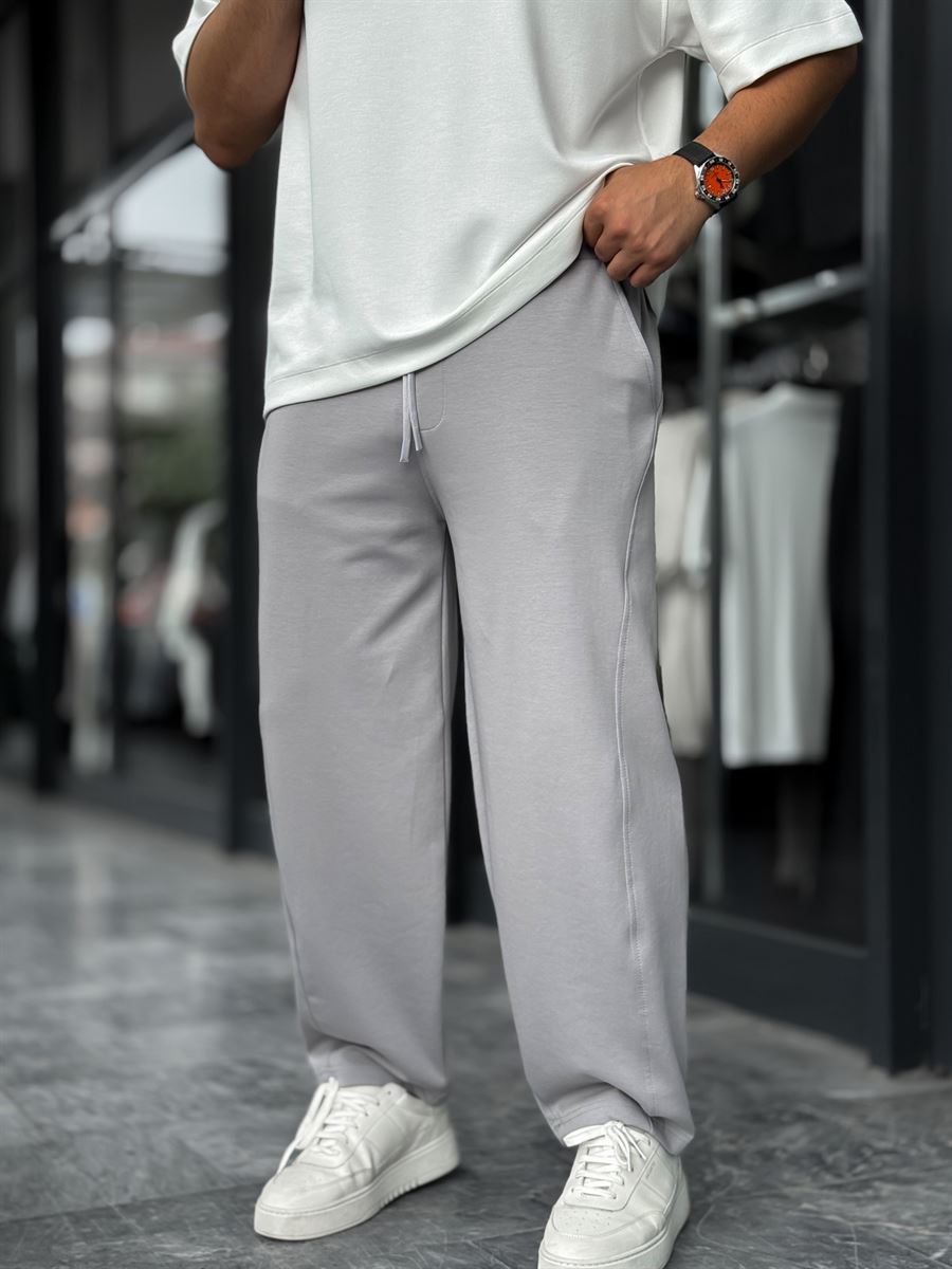 Grey Piped Straight Leg Sweatpants BLA-721