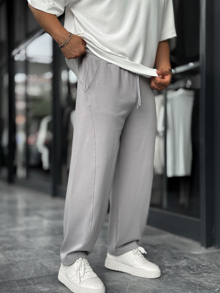 Grey Piped Straight Leg Sweatpants BLA-721