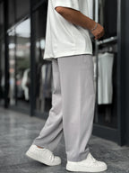 Grey Piped Straight Leg Sweatpants BLA-721