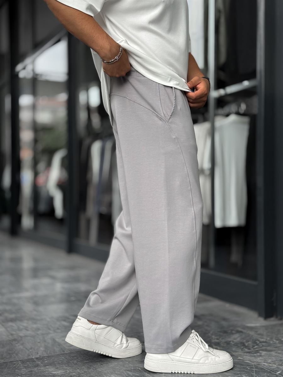 Grey Piped Straight Leg Sweatpants BLA-721