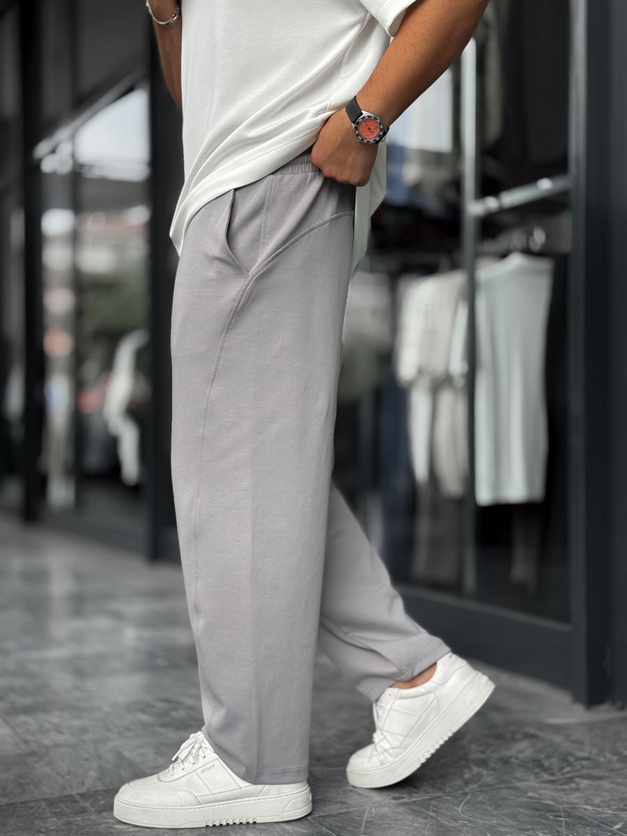 Grey Piped Straight Leg Sweatpants BLA-721