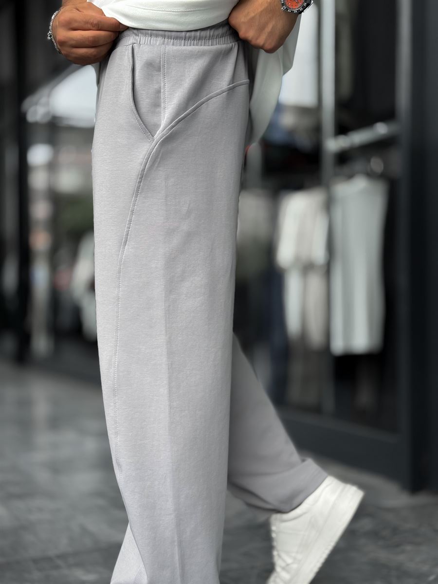 Grey Piped Straight Leg Sweatpants BLA-721