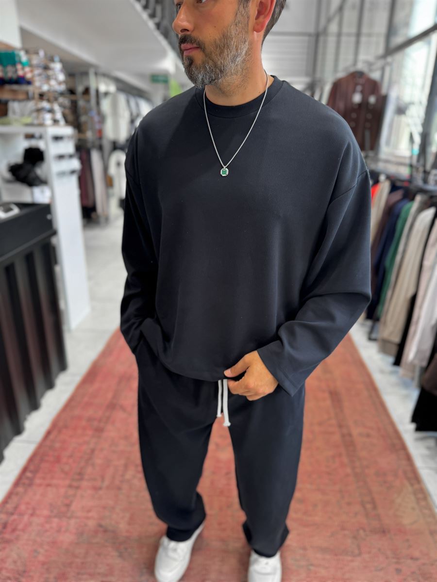Black Corduroy Oversize Sweatshirt TW-7064