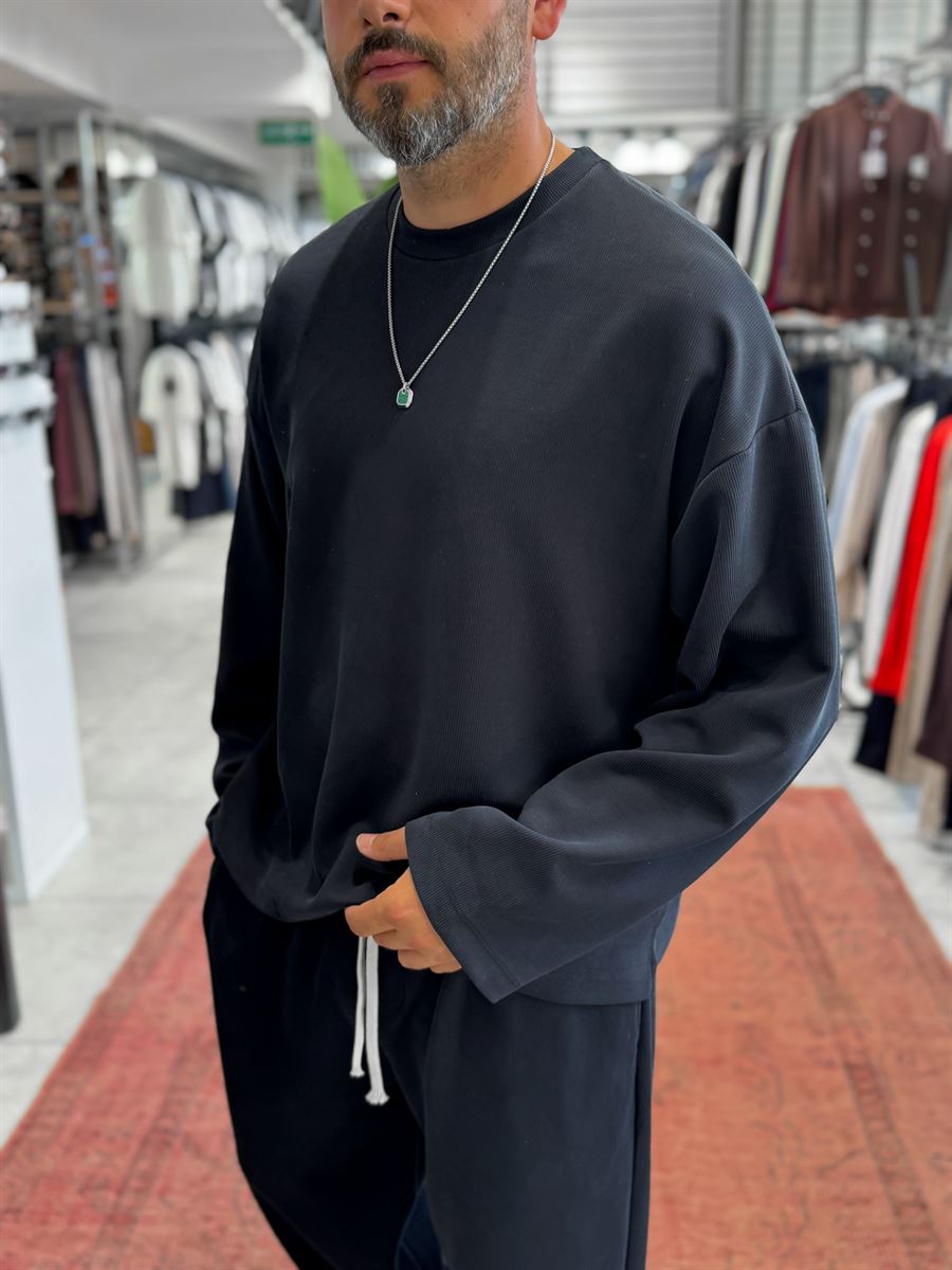 Black Corduroy Oversize Sweatshirt TW-7064