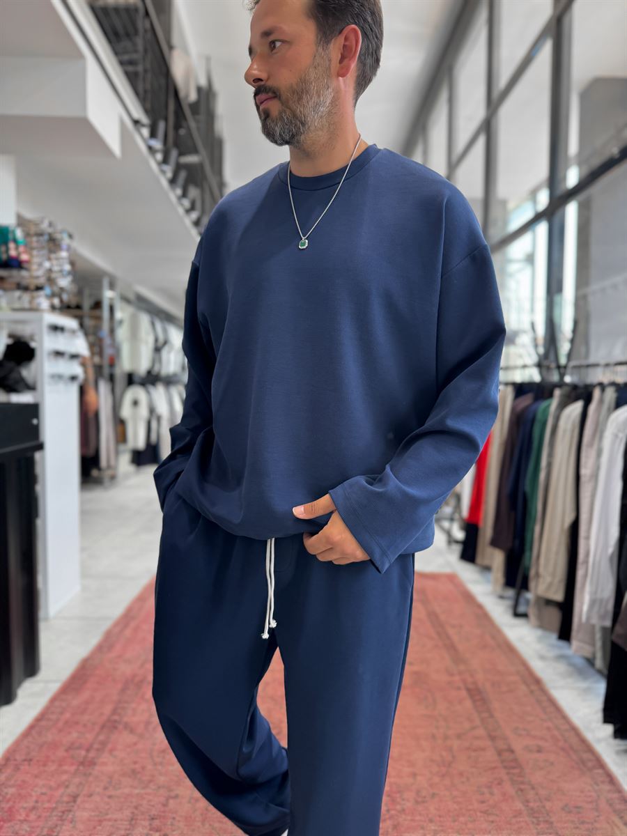 Navy Blue Corduroy Oversize Sweatshirt TW-7064