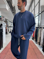 Navy Blue Corduroy Oversize Sweatshirt TW-7064