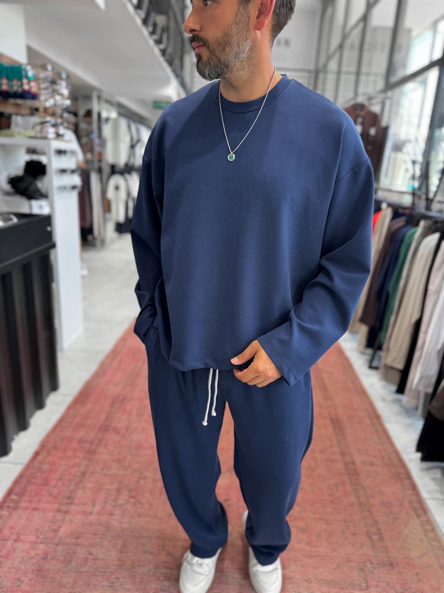 Navy Blue Corduroy Oversize Sweatshirt TW-7064