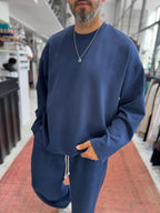 Navy Blue Corduroy Oversize Sweatshirt TW-7064