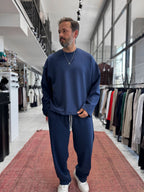 Navy Blue Corduroy Oversize Sweatshirt TW-7064
