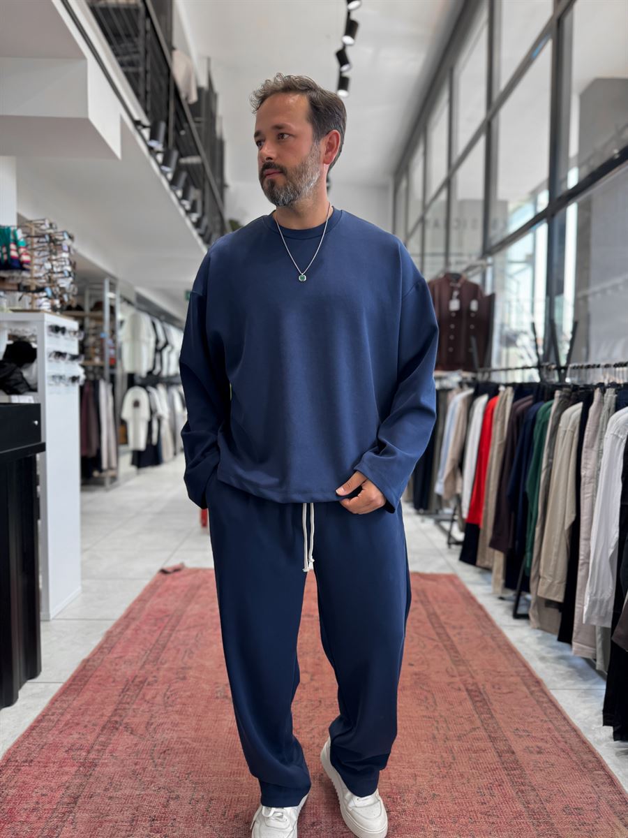 Navy Blue Corduroy Oversize Sweatshirt TW-7064