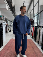Navy Blue Corduroy Oversize Sweatshirt TW-7064