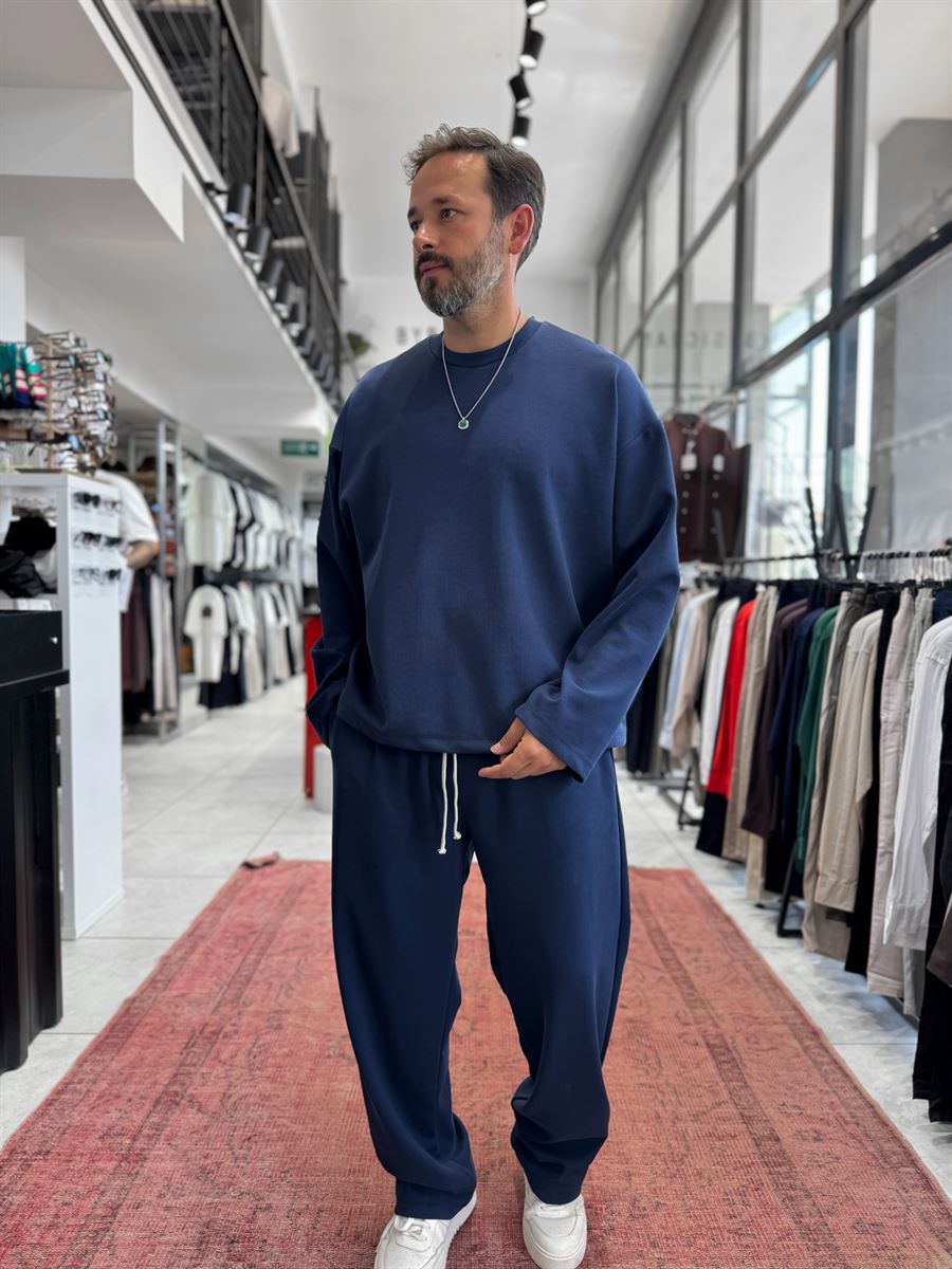 Navy Blue Corduroy Oversize Sweatshirt TW-7064