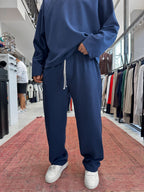 Navy Blue Corduroy Baggy Pants TW-7065