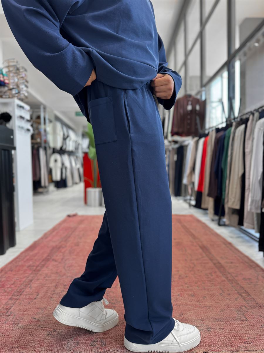 Navy Blue Corduroy Baggy Pants TW-7065
