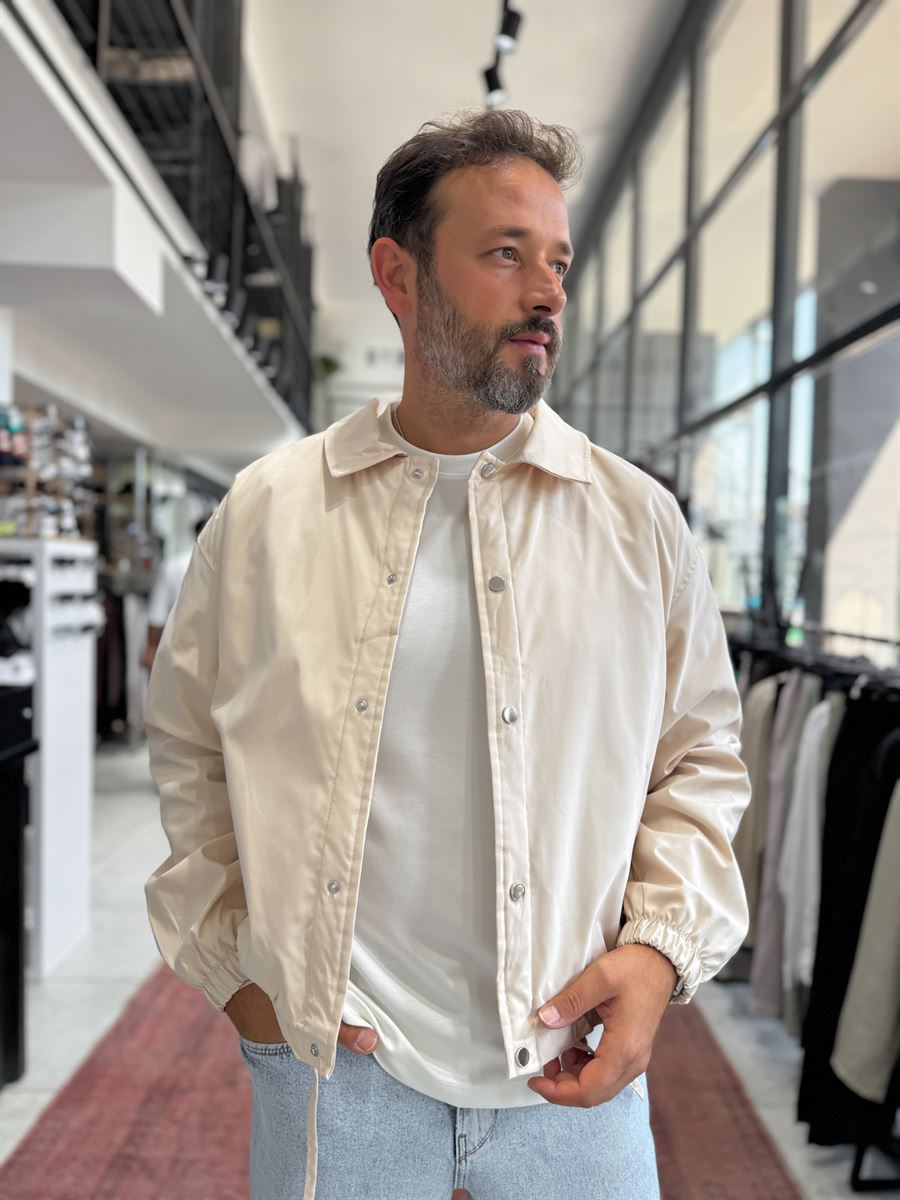 Beige Lined Button-Down Jacket TW-7050