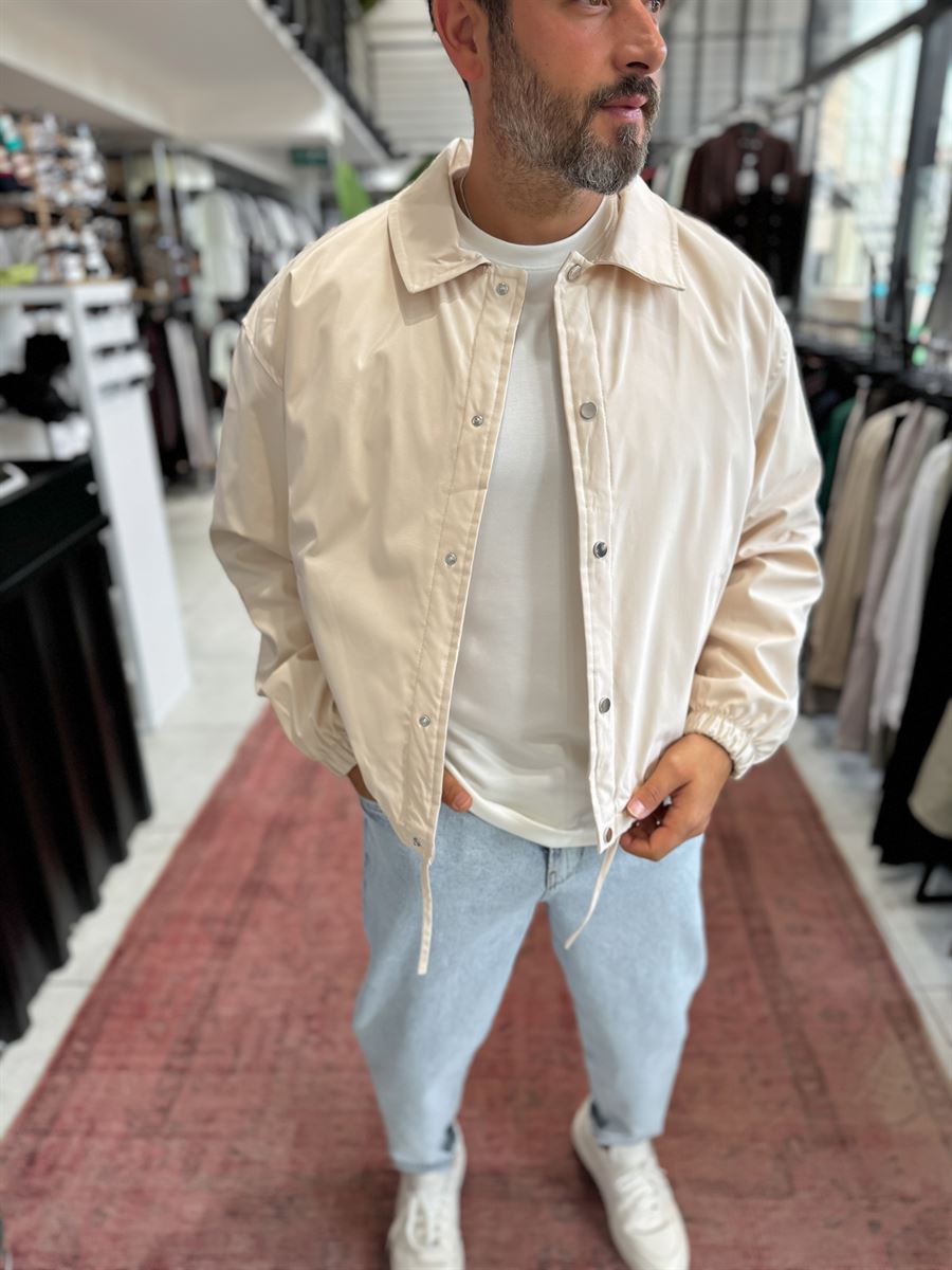 Beige Lined Button-Down Jacket TW-7050