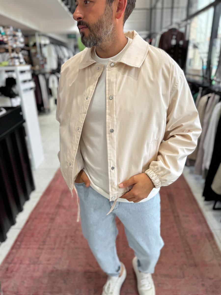 Beige Lined Button-Down Jacket TW-7050