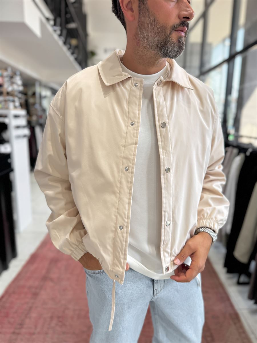 Beige Lined Button-Down Jacket TW-7050