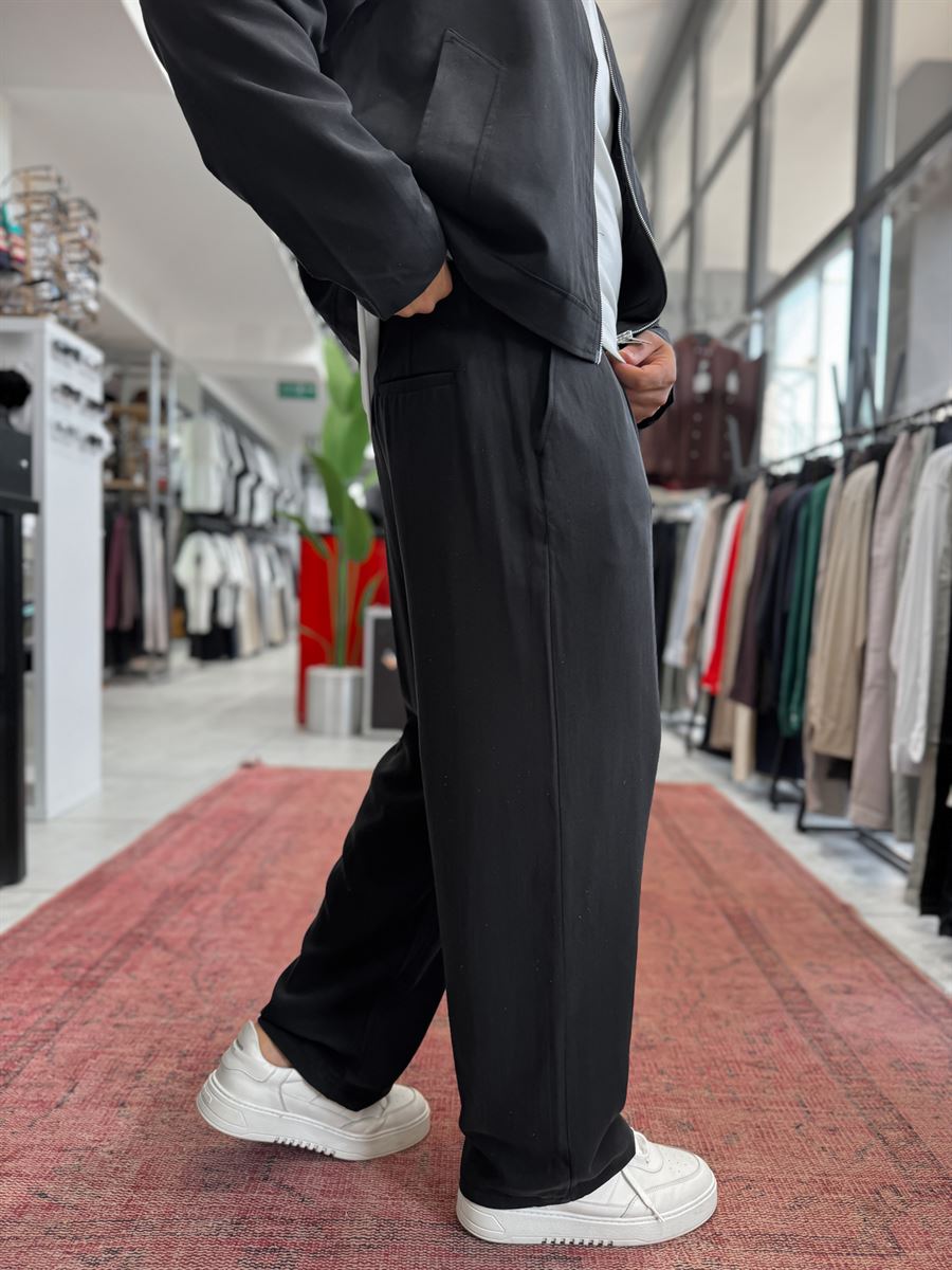 Black Pleated Tencel Baggy Pants TW-7016