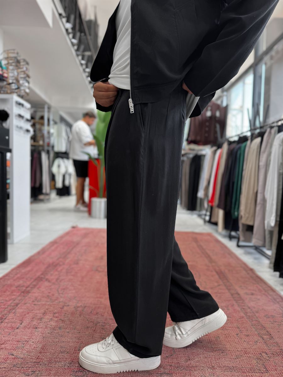 Black Pleated Tencel Baggy Pants TW-7016
