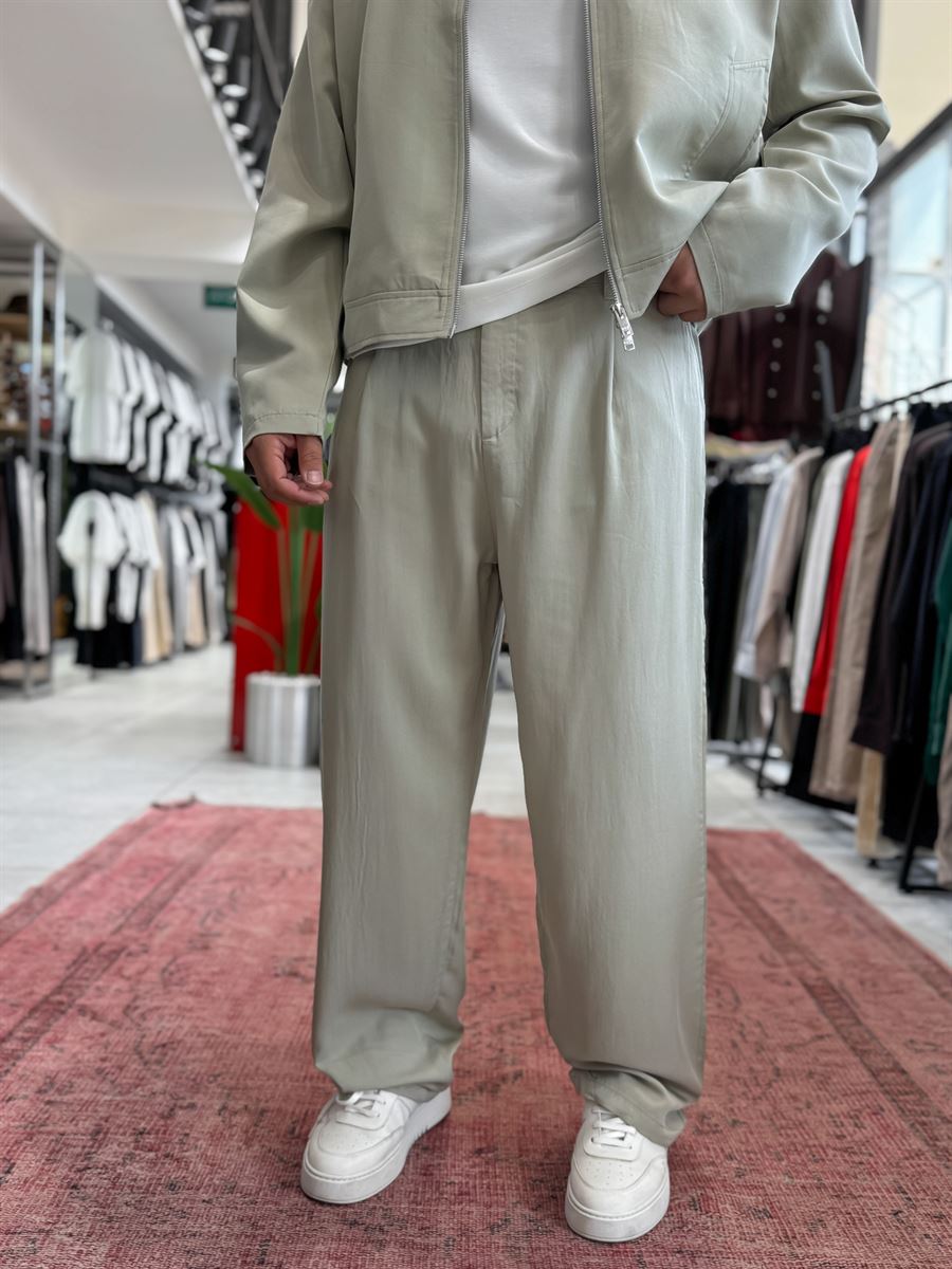Green Pleated Tencel Baggy Pants TW-7016
