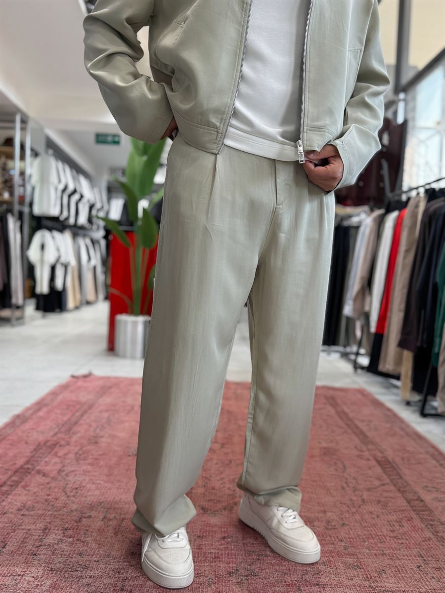 Green Pleated Tencel Baggy Pants TW-7016