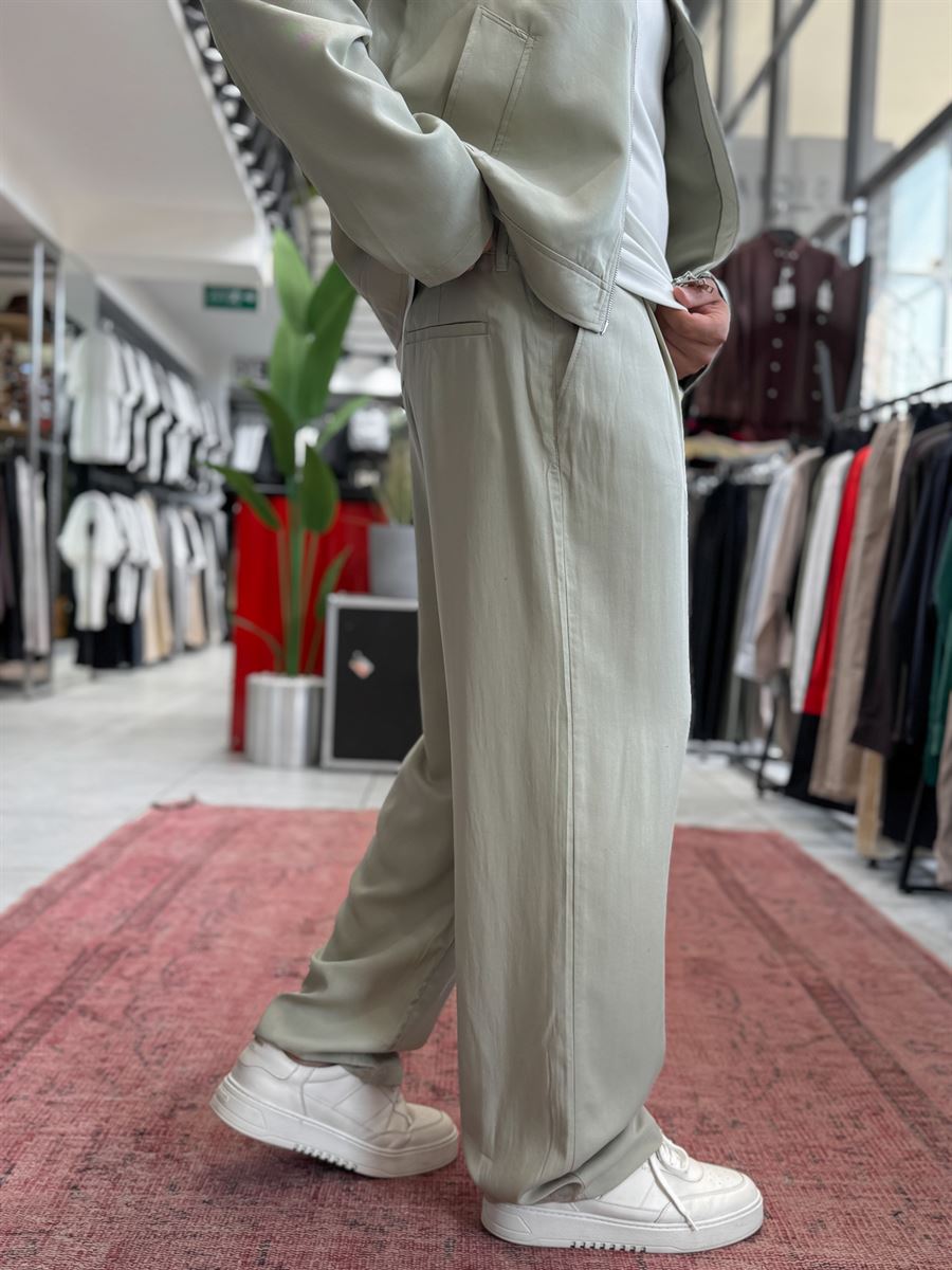 Green Pleated Tencel Baggy Pants TW-7016