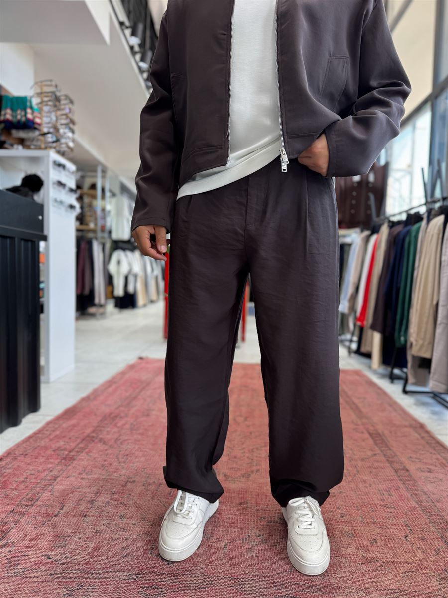 Brown Pleated Tencel Baggy Pants TW-7016