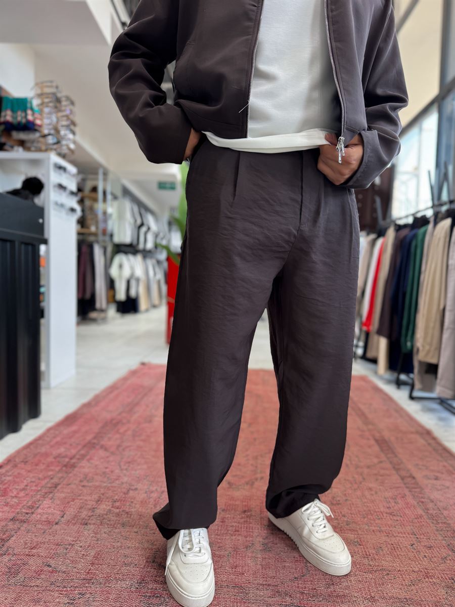 Brown Pleated Tencel Baggy Pants TW-7016