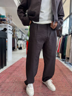 Brown Pleated Tencel Baggy Pants TW-7016