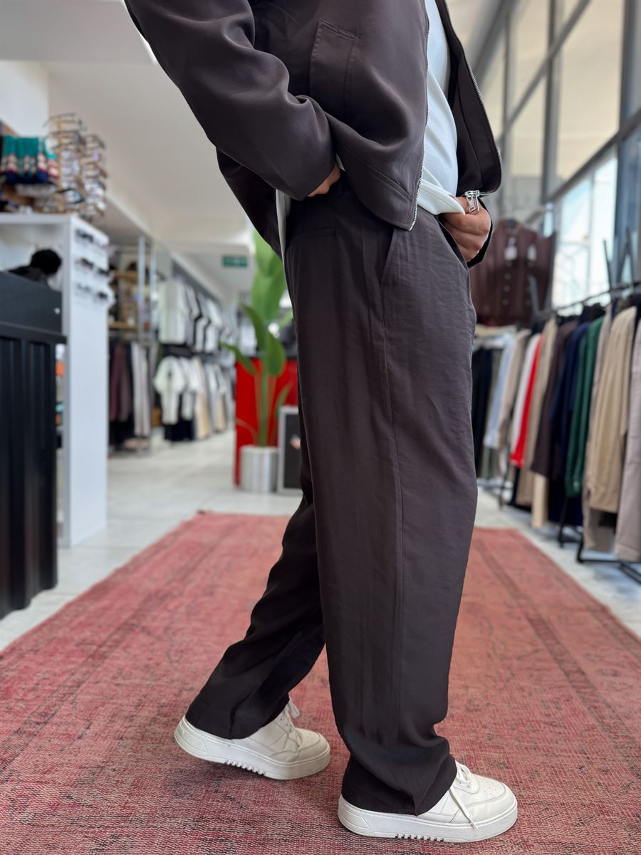 Brown Pleated Tencel Baggy Pants TW-7016