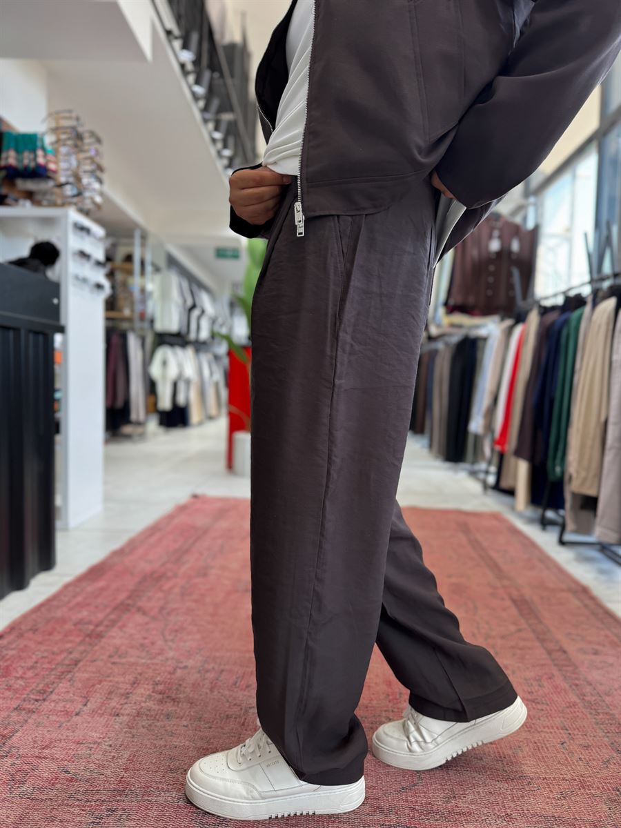 Brown Pleated Tencel Baggy Pants TW-7016