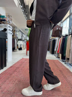 Brown Pleated Tencel Baggy Pants TW-7016