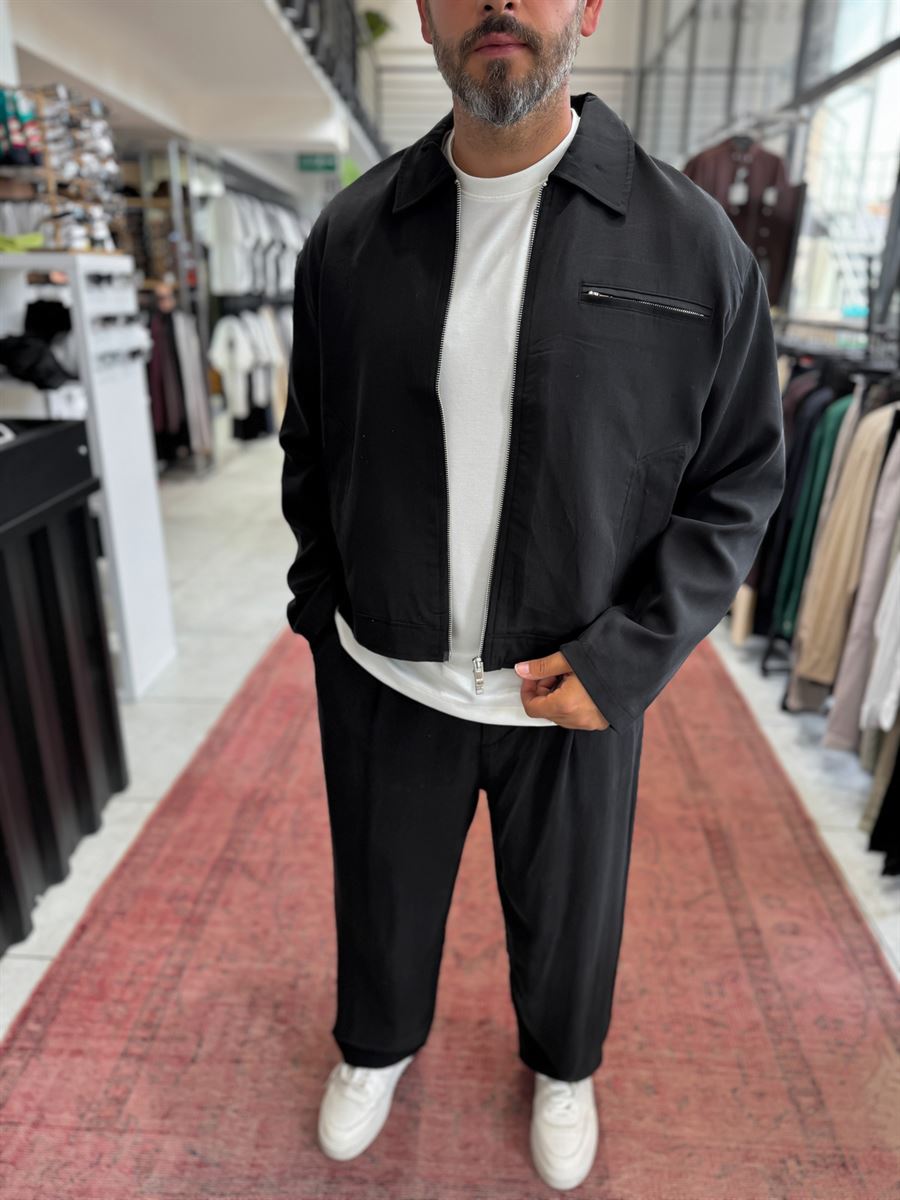 Black Zip-Up Tencel Jacket TW-7015