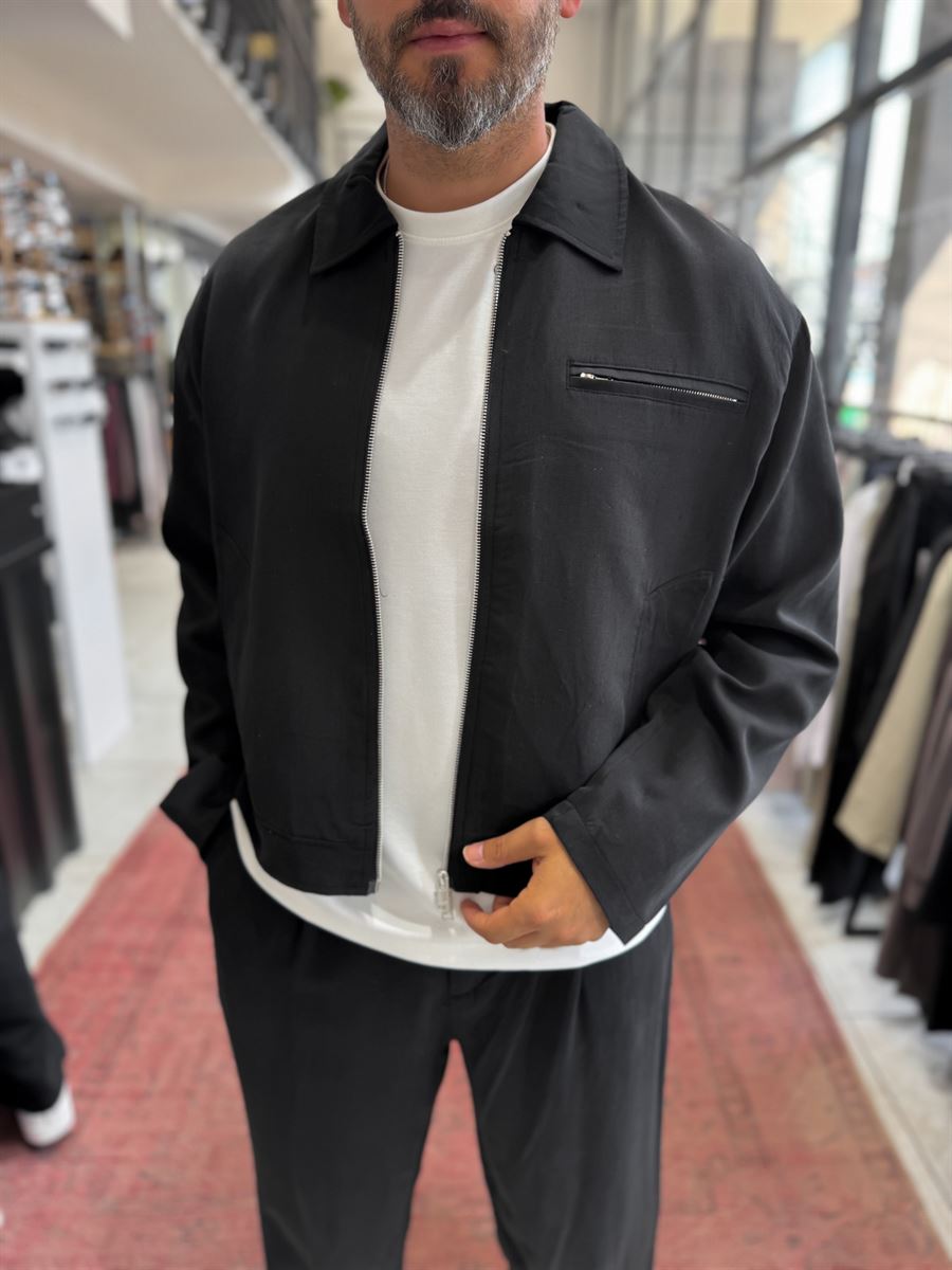 Black Zip-Up Tencel Jacket TW-7015