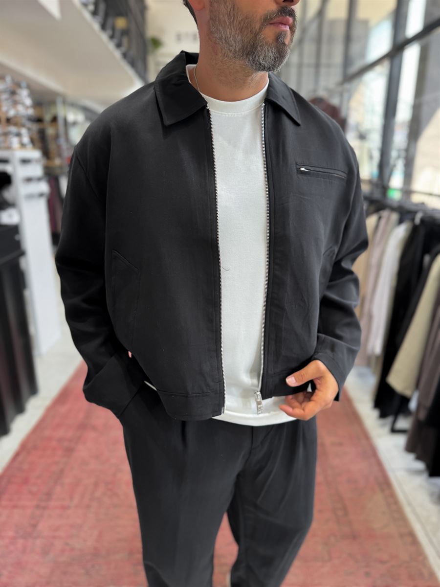 Black Zip-Up Tencel Jacket TW-7015